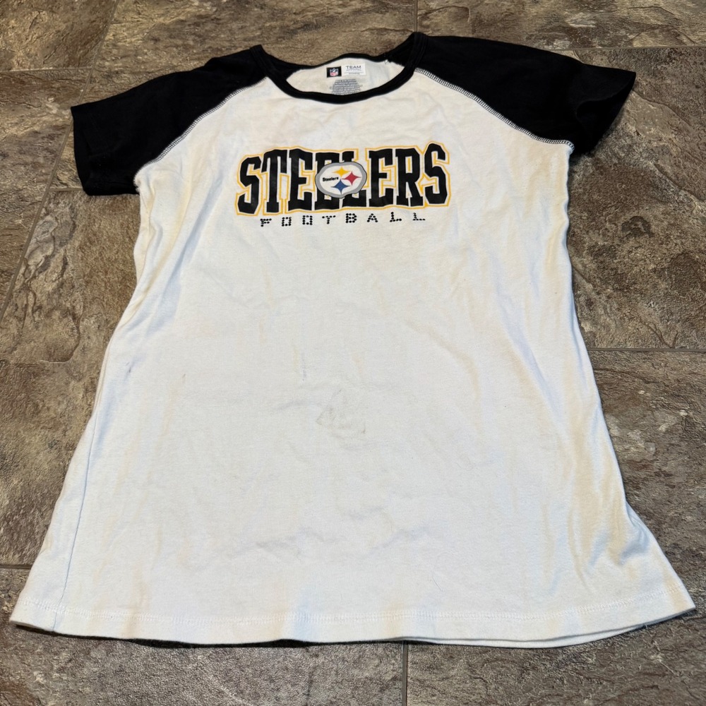 NFL Pittsburgh Steelers Football Raglan‎ T Shirt Womens XL  White Team Apparel